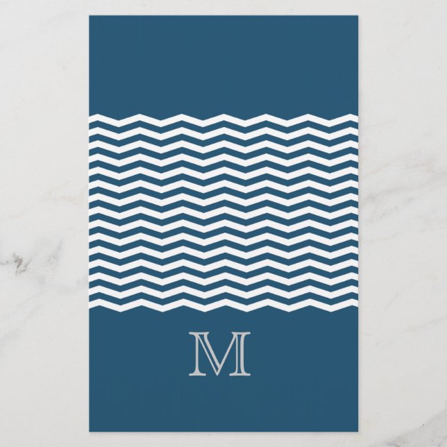 Papeterie monogramme bleu chevron tendance (Devant)