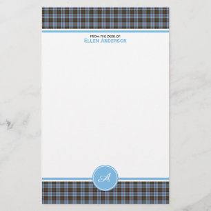 Papeterie Monogramme bleu-clair de plaid de tartan de