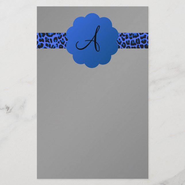Papeterie Monogramme bleu de rayure de léopard (Devant)
