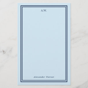 Papeterie Monogramme bleu marine et bleu clair