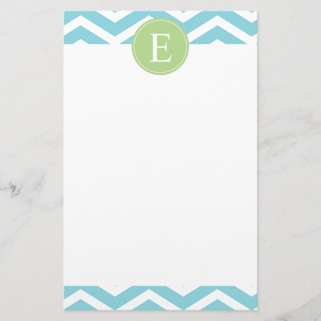 Papeterie Monogramme bleu vert Chevron (Devant)