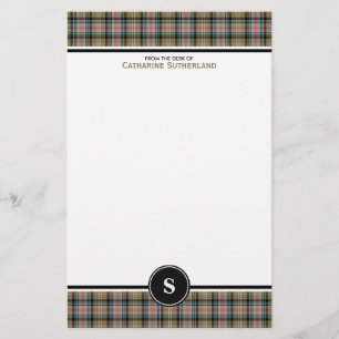 Papeterie Monogramme bronzage de plaid de tartan antique de