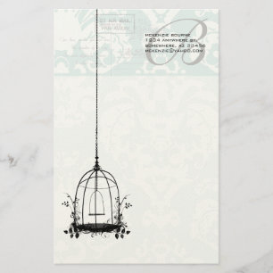 Papeterie Monogramme Cage à Oiseaux Vintage Fleur Bleu Paste