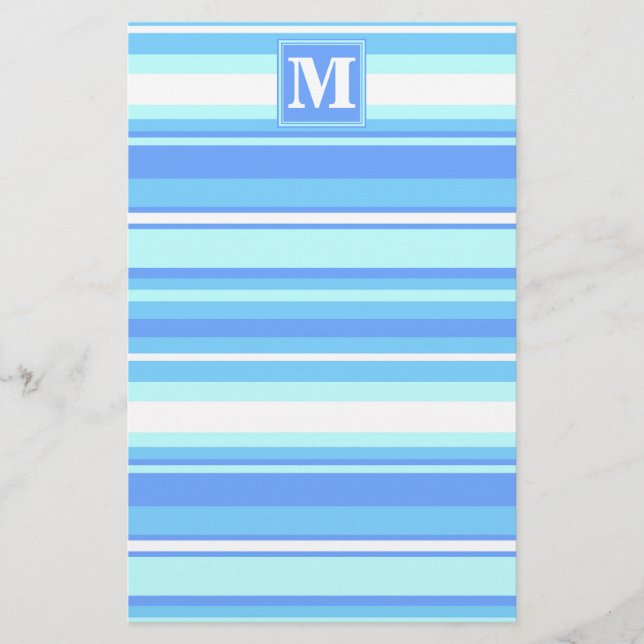 Papeterie Monogramme ciel bandes bleues (Devant)