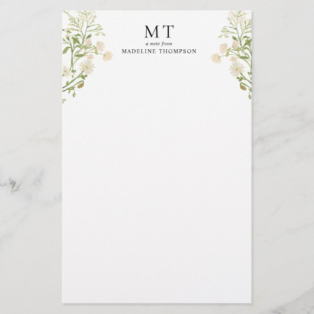 Papeterie Monogramme Classique Élégant Fleur de Fleur Sauvag (Devant)