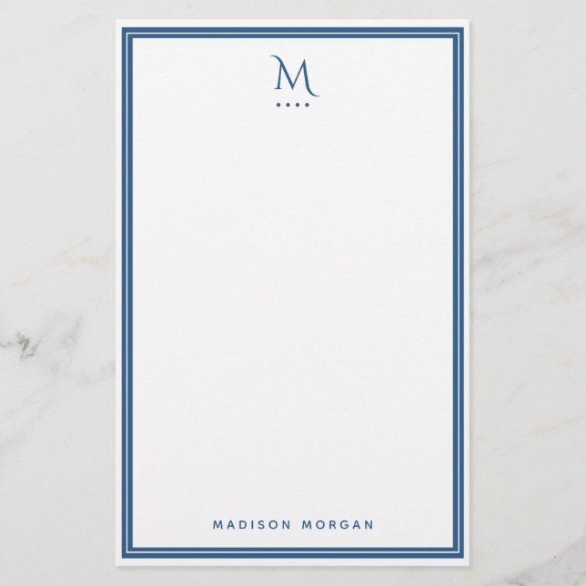 Papeterie Monogramme de base personnalisé avec bordure bleu  (Devant)