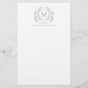 Papeterie Monogramme de crête Vintage bleu foncé classique