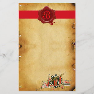 PAPETERIE MONOGRAMME DE GRADUM DE PARCHEMENT DE CIRE ROUGE