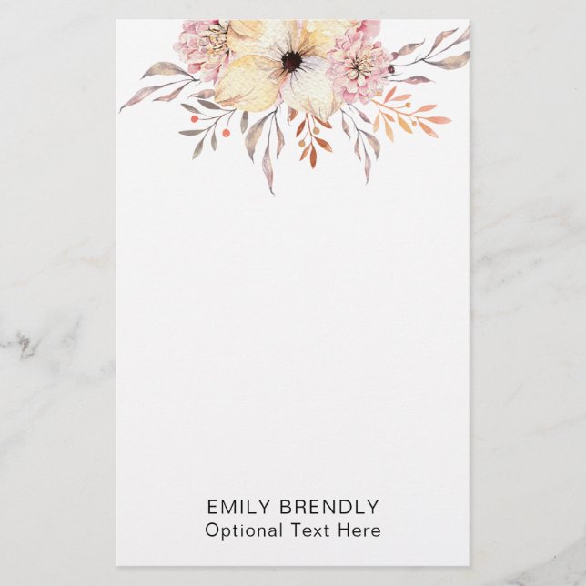 Papeterie Monogramme de nom floral aquarelle boho (Devant)