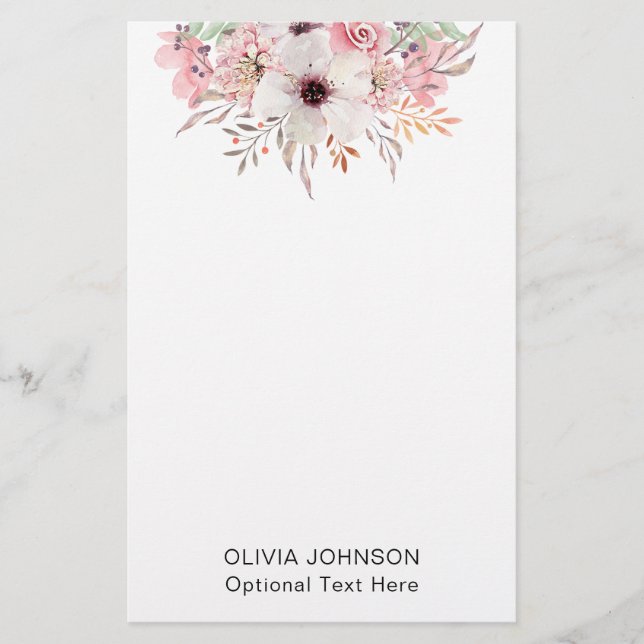 Papeterie Monogramme de nom floral aquarelle moderne (Devant)