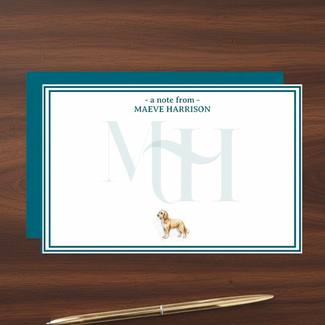 Papeterie Monogramme de note de Doodle doré personnalisé (Gift custom stationery to the dog lover in your life! )