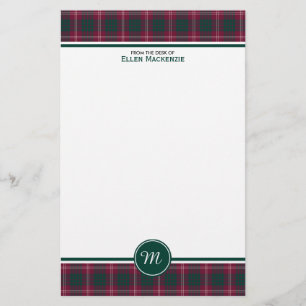 Papeterie Monogramme de plaid de rouge foncé de tartan de