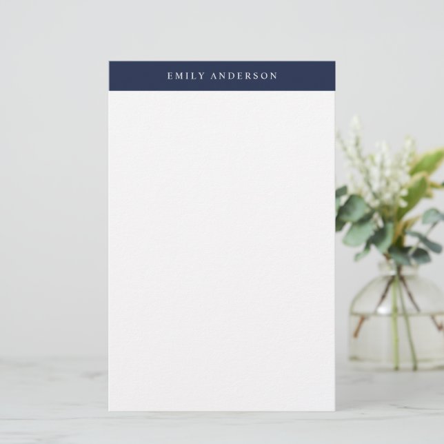 Papeterie Monogramme élégant bleu marine minimaliste (Debout devant)
