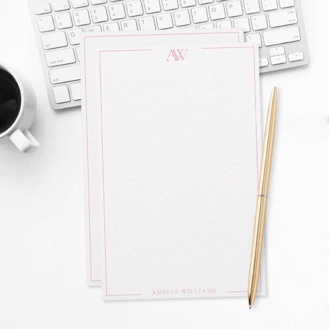 Papeterie Monogramme élégant minimaliste rose moderne (Créateur téléchargé)