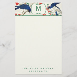Papeterie Monogramme élégant Oiseau de bois japonais