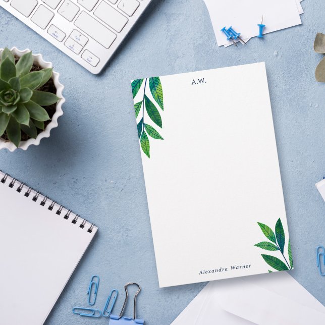 Papeterie Monogramme Feuille Emerald Green (Créateur téléchargé)