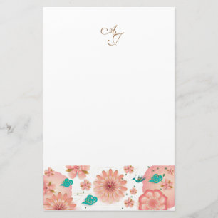 Papeterie Monogramme Fleurs de printemps Décor de jardin Pe