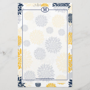 Papeterie Monogramme floral bleu marine et or