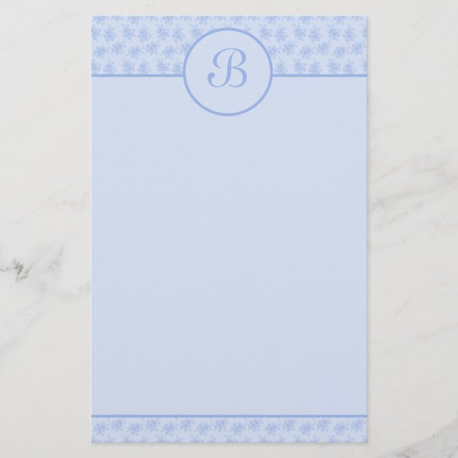 Papeterie Monogramme floral bleu Papier à lettres initial (Devant)