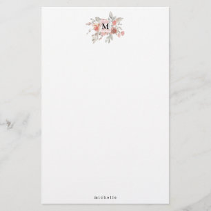 Papeterie Monogramme floral rose poudré élégant