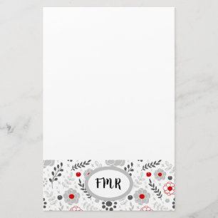 Papeterie Monogramme floral rouge gris moderne
