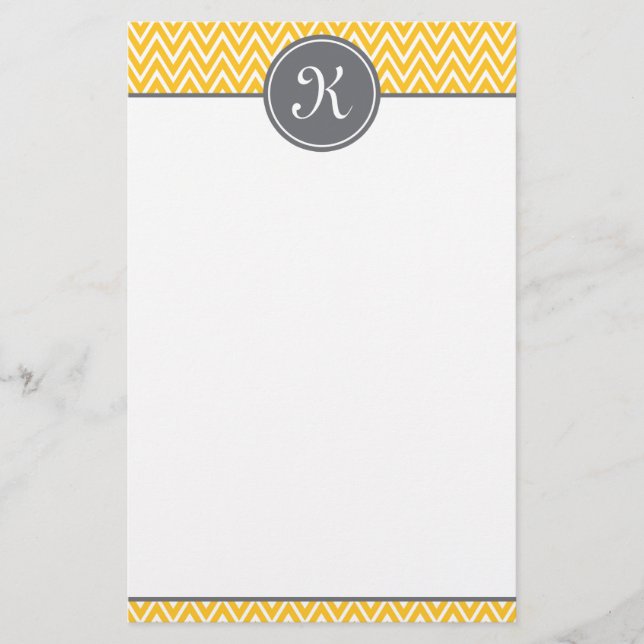 Papeterie Monogramme gris Motif jaune Chevron (Devant)