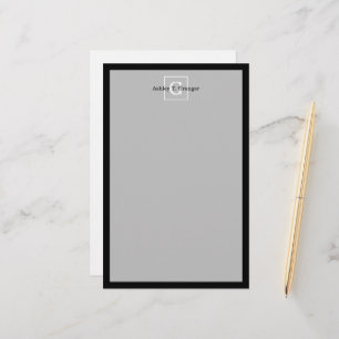 Papeterie Monogramme Initial Cadre Noir Blanc