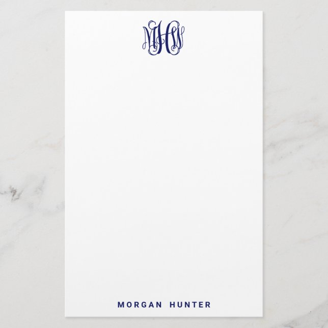 Papeterie Monogramme initial en vignes Navy 3 DIY BG (Devant)