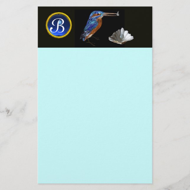 Papeterie MONOGRAMME KINGFISHER, Sapphire Bleu, Noir (Devant)