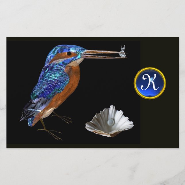 Papeterie MONOGRAMME KINGFISHER, Sapphire Bleu, Noir (Devant)