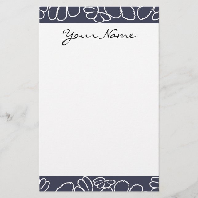 Papeterie Monogramme Marine Bleu Whimsical Ikat Motif Floral (Devant)