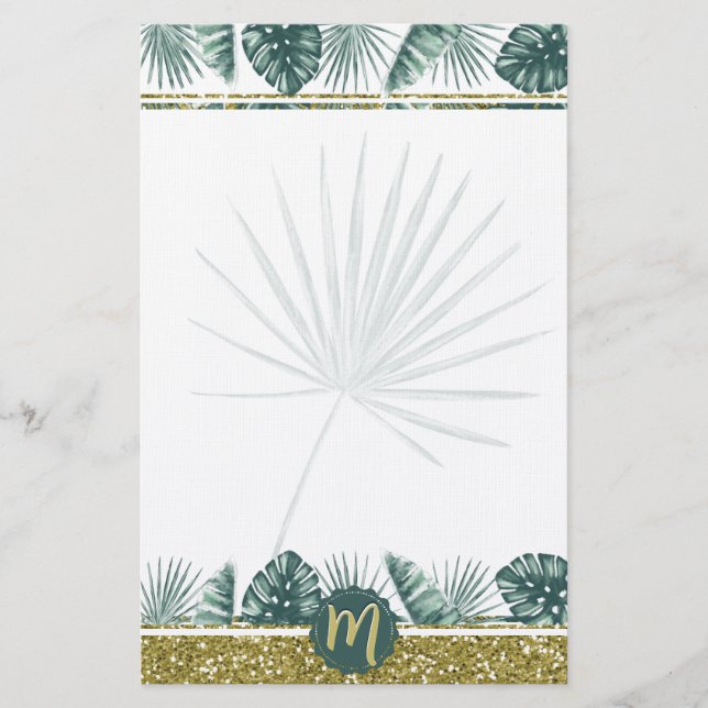 Papeterie Monogramme mignon aquarelle feuilles tropicaux 02 (Devant)