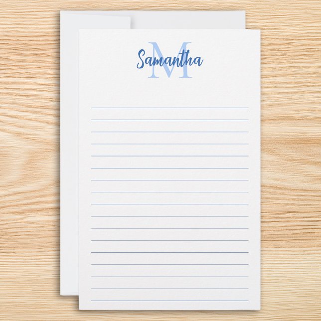 Papeterie Monogramme minimaliste à revêtement bleu (Blue Lined Minimalist Monogram Stationery)