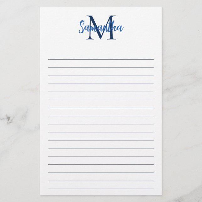 Papeterie Monogramme minimaliste bleu et marine (Devant)