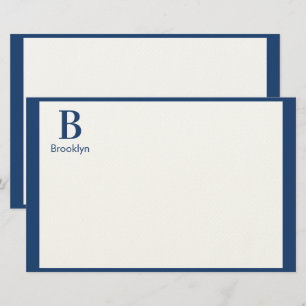 Papeterie Monogramme minimaliste moderne à bordure bleu mari