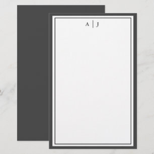 Papeterie Monogramme minimaliste noir et blanc à deux bordur