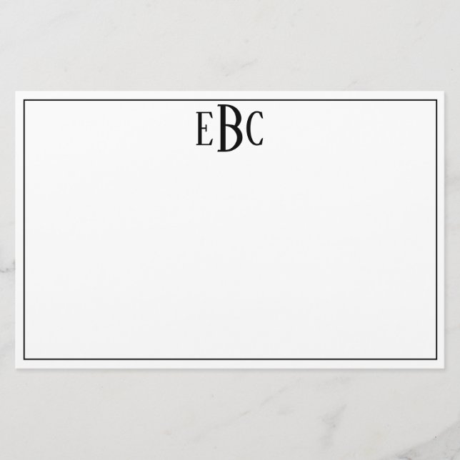 Papeterie Monogramme moderne classique noir et blanc station (Devant)