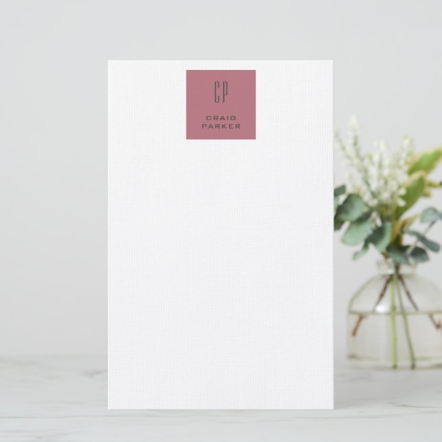 Papeterie Monogramme Moderne Or Rose Blanc Simple Profession (Debout devant)