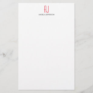 Papeterie Monogramme moderne simple blanc rouge