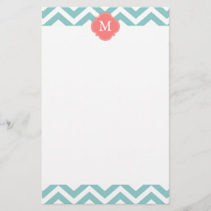 Papeterie Monogramme Motif Mint & Coral Zigzags