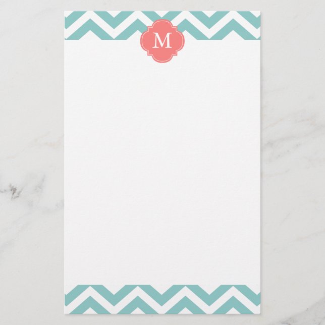 Papeterie Monogramme Motif Mint & Coral Zigzags (Devant)