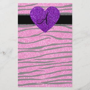Papeterie Monogramme néon rose parties scintillant zèbre r