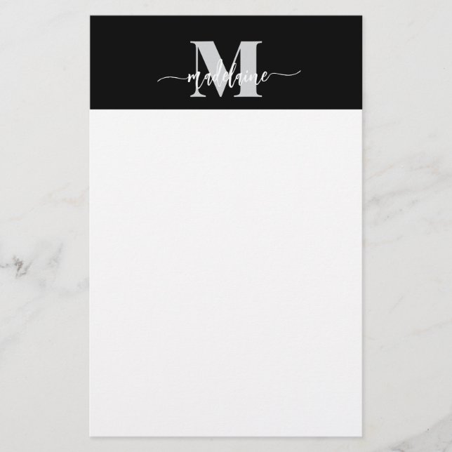 Papeterie Monogramme Noir Argent Blanc Personnel (Devant)