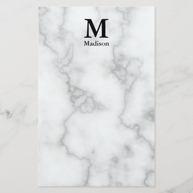 Papeterie Monogramme noir élégant faux marbre blanc (Devant)