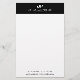 Papeterie Monogramme Noir et Blanc Modèle Moderne Élégant