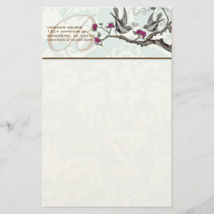 Papeterie Monogramme Oiseaux Vintages Fleurs de prune Papete