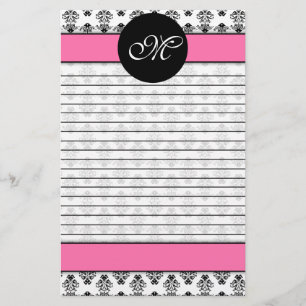 Papeterie Monogramme personnalisé de damassé de roses pâl