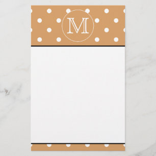 Papeterie Monogramme personnalisé. Motif Brown Polka Dot.