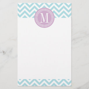 Papeterie Monogramme personnalisé par zigzag bleu-clair de