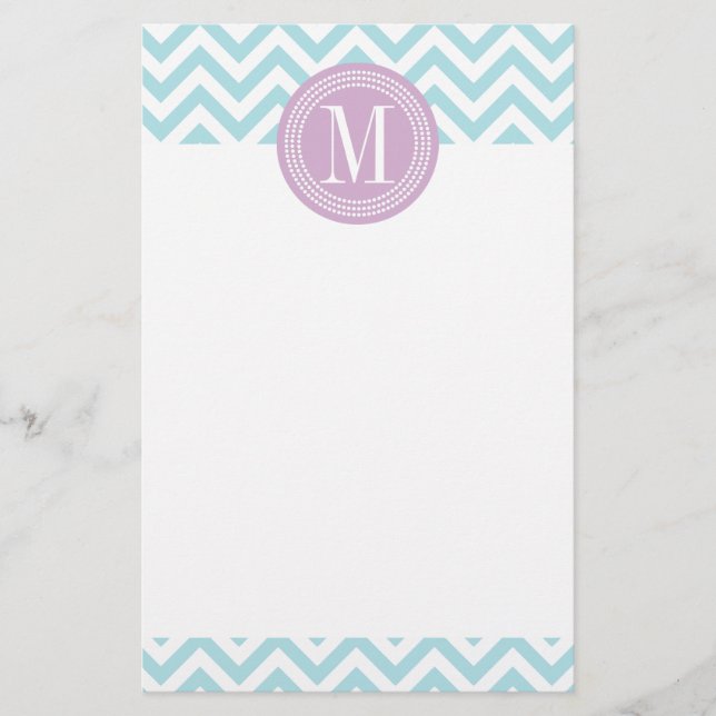 Papeterie Monogramme personnalisé par zigzag bleu-clair de (Devant)